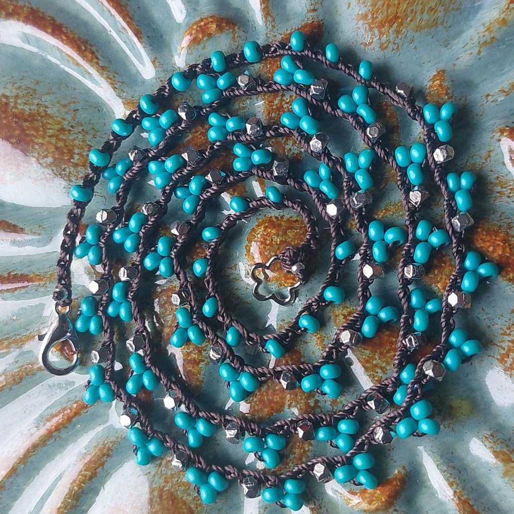 Handcrafted Necklace, Turquoise And Silver, by Rust Belt Raised